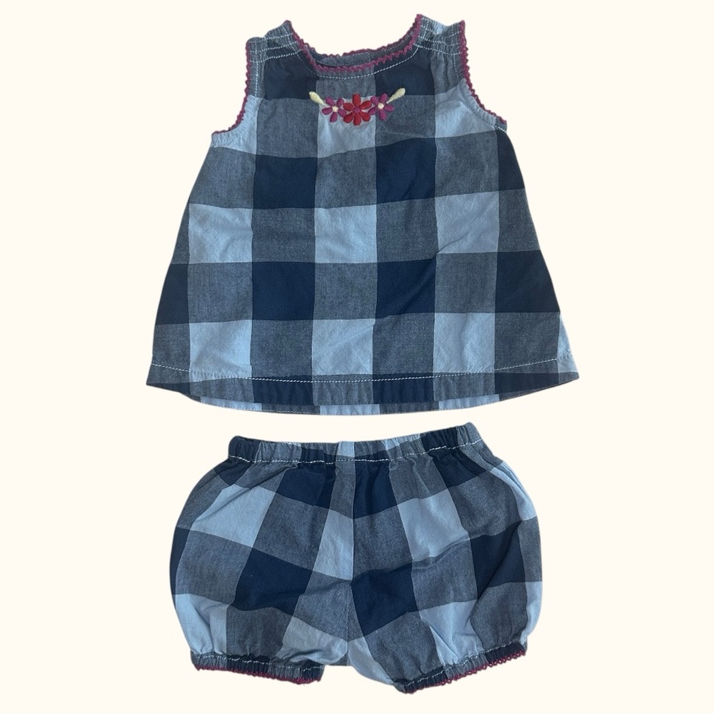 Tucker + Tate Baby Girl Outfit Size 3M Gingham Buffalo Check Set Blue